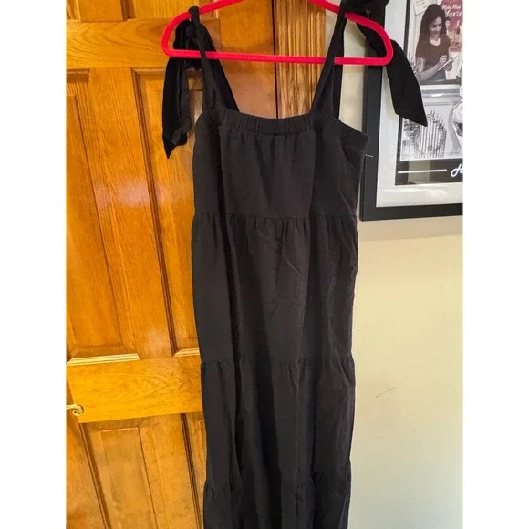 Show Me Your Mumu Black Tiered Maxi Dress Tie Shoulder Smocked Bodice Medium - Picture 5 of 10